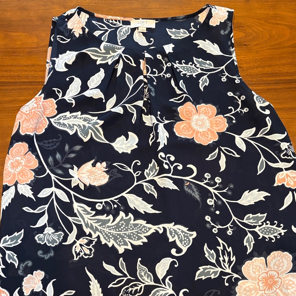 LOFT Navy Floral Sleeveless Blouse
